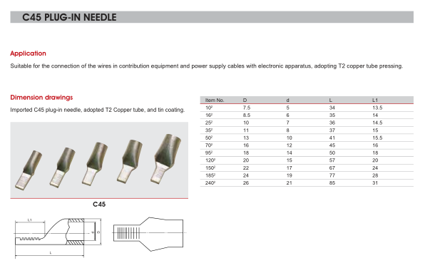 C45 Copper Tube Copper Crimp Palm Cable Lugs Terminal Connector