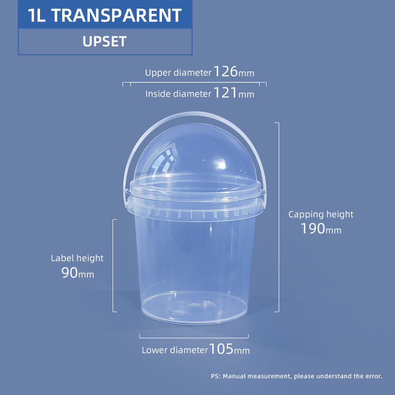 1L Plastic Cream Bucket with Semi-circular Transparent Lid and Customized Logo Print