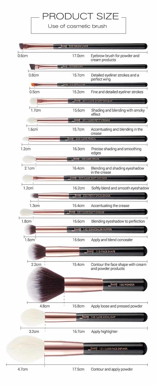 Jessup 15pcs Rose Gold Makeup Brushes Natural Hair Cosmetic Brush Kit