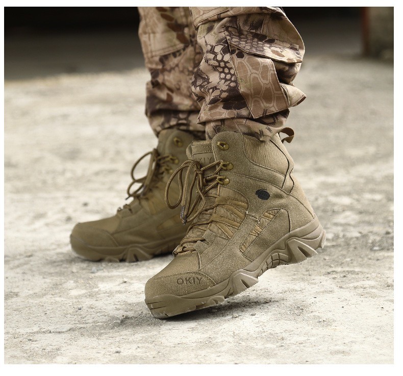 Wholesale High-top Mountaineering Boots Men's Brown Tactical Boots Non-slip Waterproof Training Boots