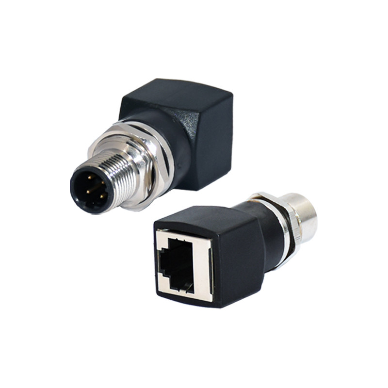 M12 A Coded Male Waterproof Connector 4pins To RJ45 Jacket Adapter Sensor