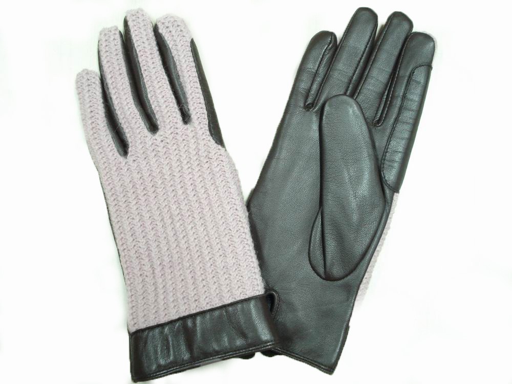 2017 Fashionable Finger lady Leather Knitted Back glove