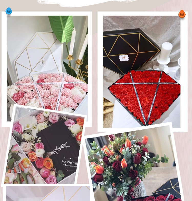 UV Coating Printing Large Flower Box Pink Pentagon Cardboard Rose Gift Box