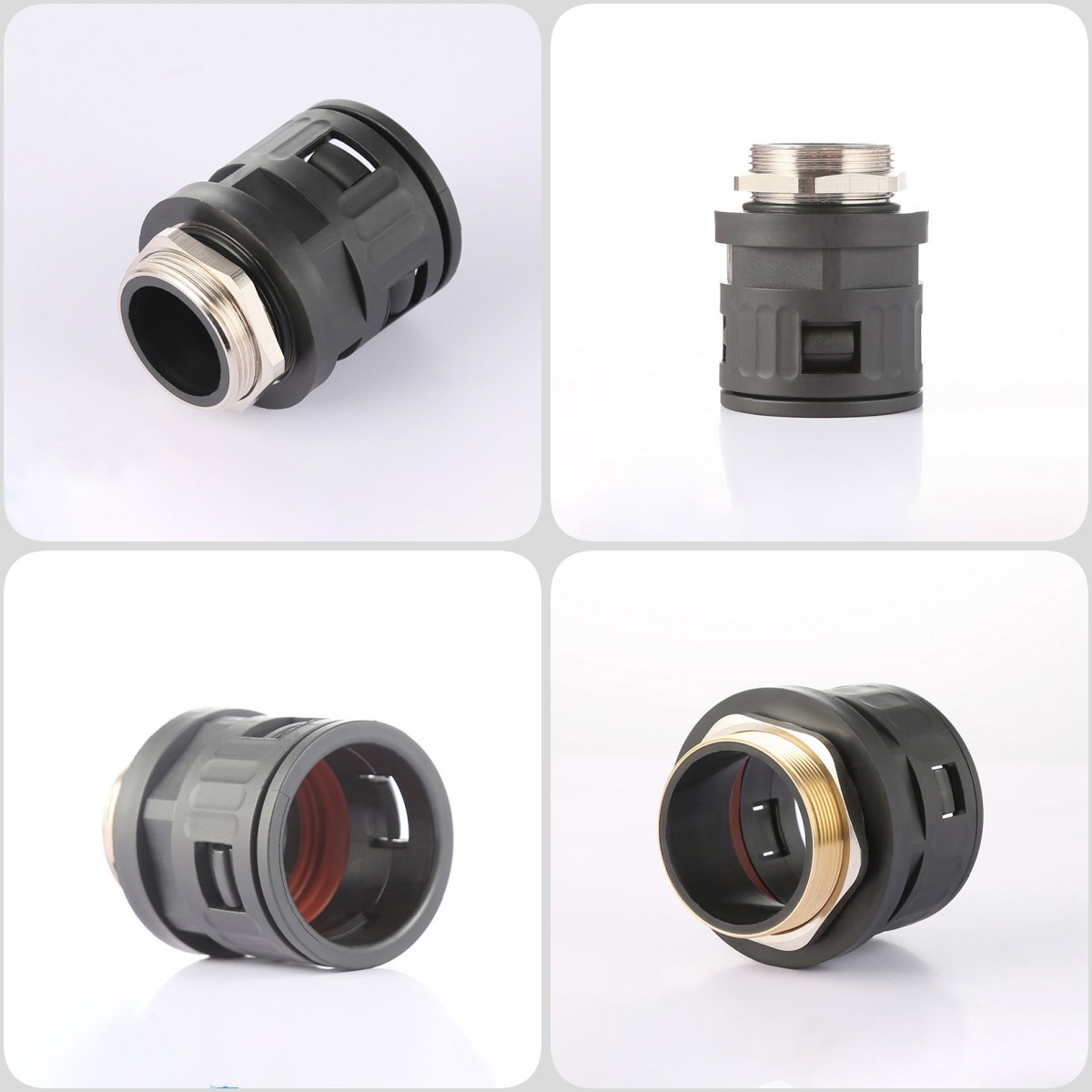 Nylon 6 Quick Connectors (Joints, Fittings) black RAL9005 c/w Metal Male Thread PG7~PG48 for Corrugated Tubes AD7~AD108