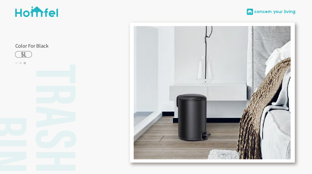 20L Stainless Steel Kitchen Bathroom Thin Lid Pedal Trash Bin Waste Bin Dustbin Soft Close Round Metal Trash Can Durable
