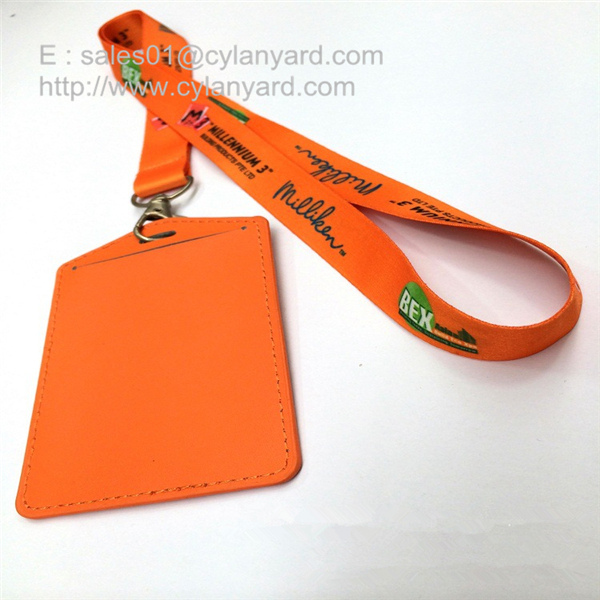 Flat sublimation lanyard with leather card badge