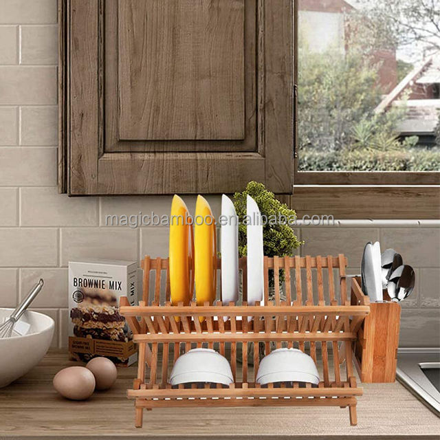 Easy to Clean Natural Bamboo Dish Rack with 1L Capacity and Custom Design Accepted
