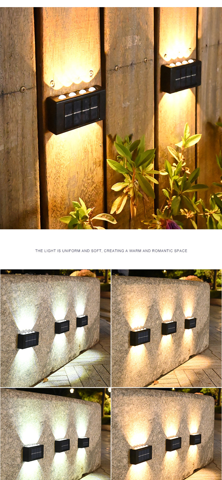 Glowing Waterproof Atmosphere Wall Light 600mah Solar LED Outdoor Decorative Garden