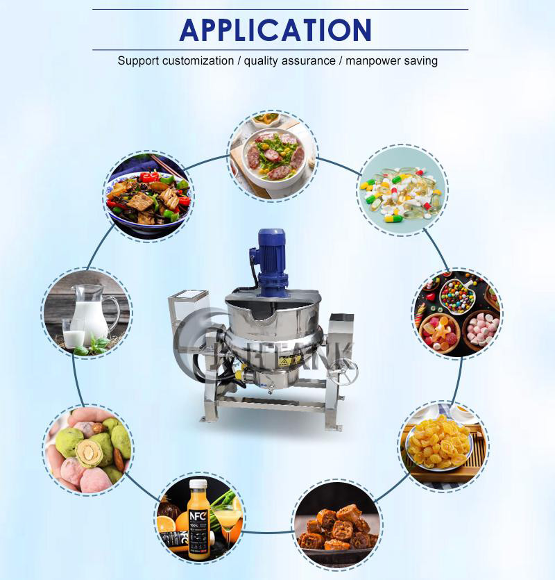 Big Capacity 100L Jacketed Cooker Sauce Jam Chili Paste Cooking Machine 500L Double Jacketed Steam Kettle