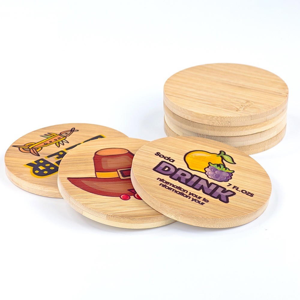Eco Friendly Wood Sublimation Blanks Round Coasters With Holder Thick 0.8cm