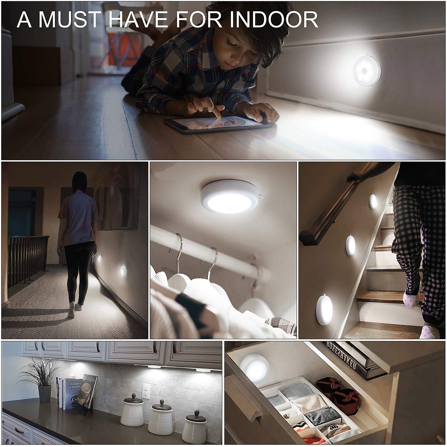 Cordless Battery-powered Wall Light,stick-on Magnet Closet Lights Motion Sensor LED Night Light, Non-fall Battery Room Bedroom