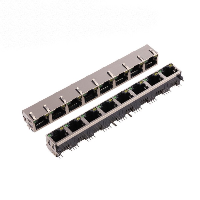 1 * 8Port RJ 45 Female Jack Network 8p8c RJ45 Connector With Shielded LED Light