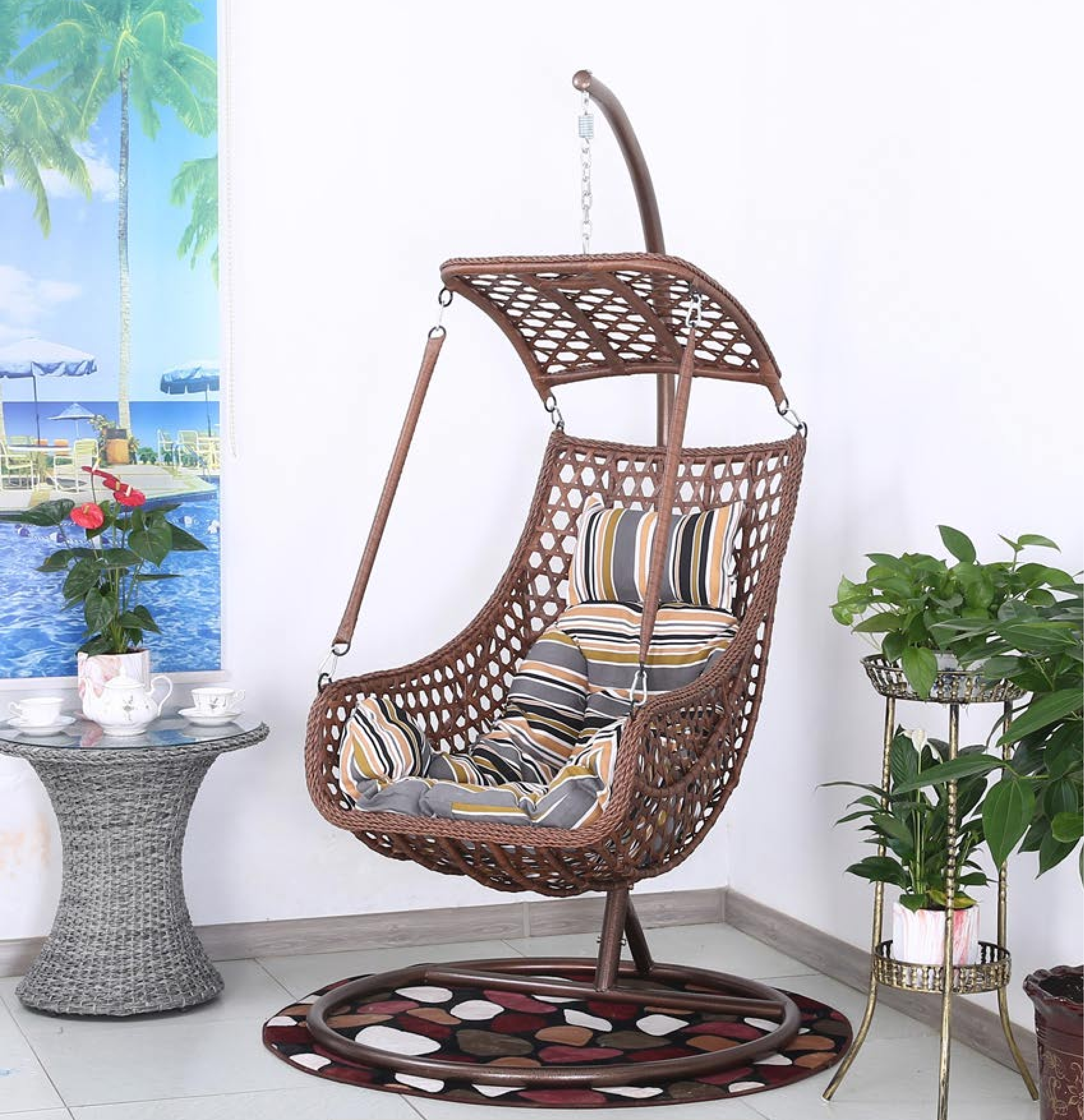 Washable Hanging Basket Swing Chair Balcony Hanging Wicker Basket Chair