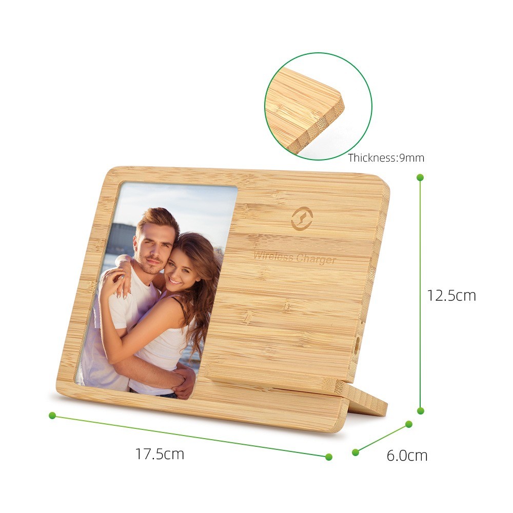 Custom Blank Sublimation Bamboo Desktop Photo Frame With Wireless Charger For Sublimation Photo Printing