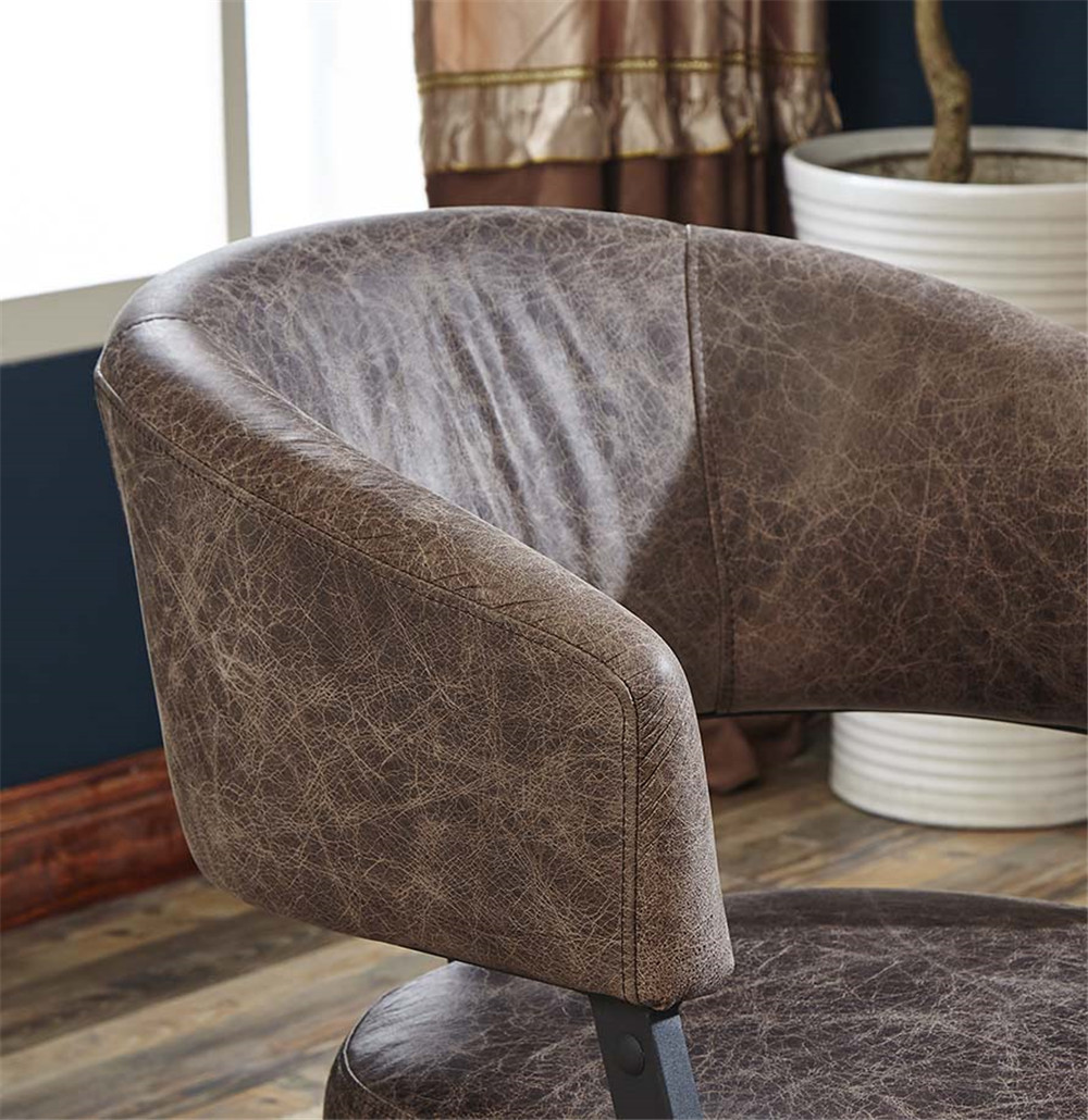 Durable Leather Leisure Chair Matt Black Finish Iron Frame Unique Curve Armrest Shape