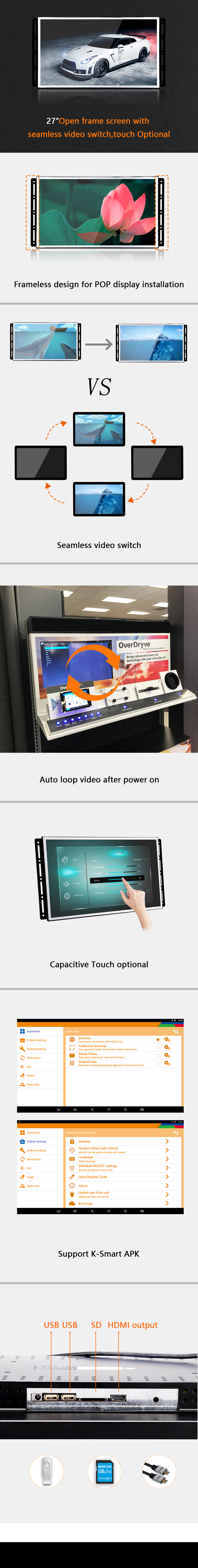 27 Inch Commercial Interactive Retail Store Displays With 178 Viewing Angle