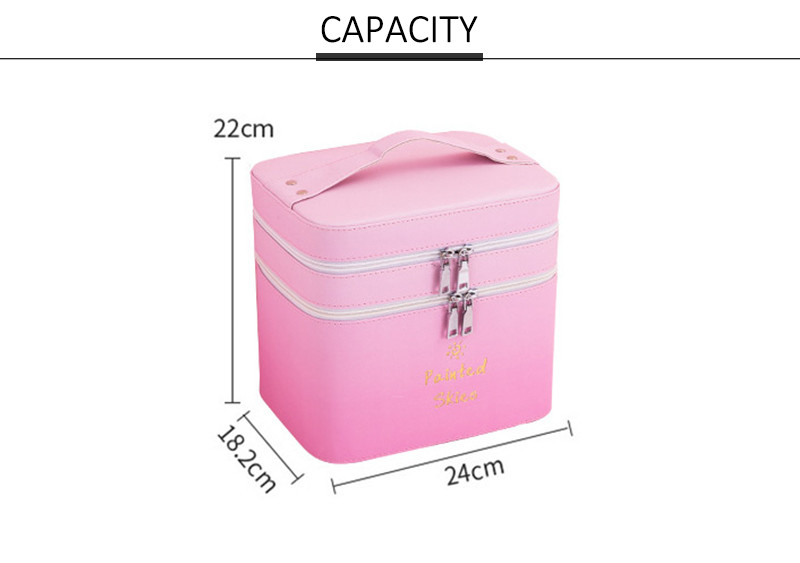 Debossed Logo PU Leather Travel Double Layers Cosmetic Makeup Bag Case