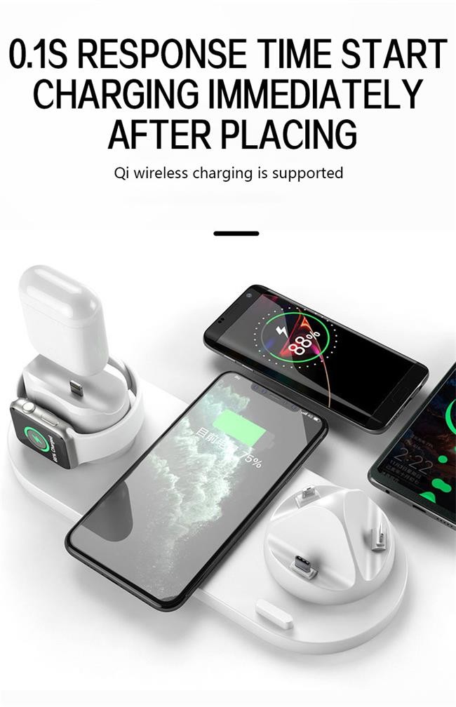 Rotating 6 In 1 Wireless Charging Station 5V 2A Multi Device Charger For Apple IPhone