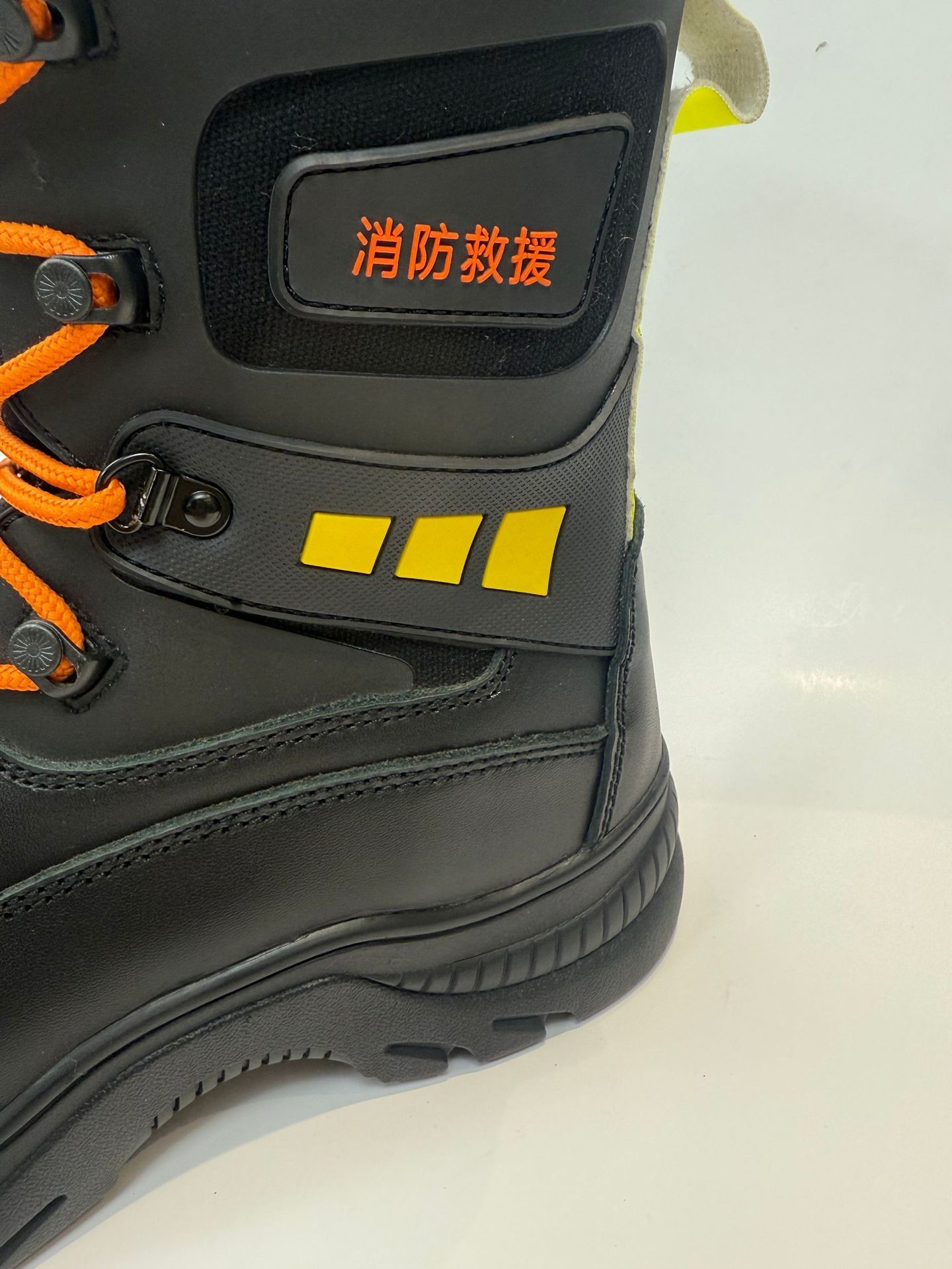 Black Cowhide Leather Work Firefighter Safety Boots Rubber Sole Steel Toe