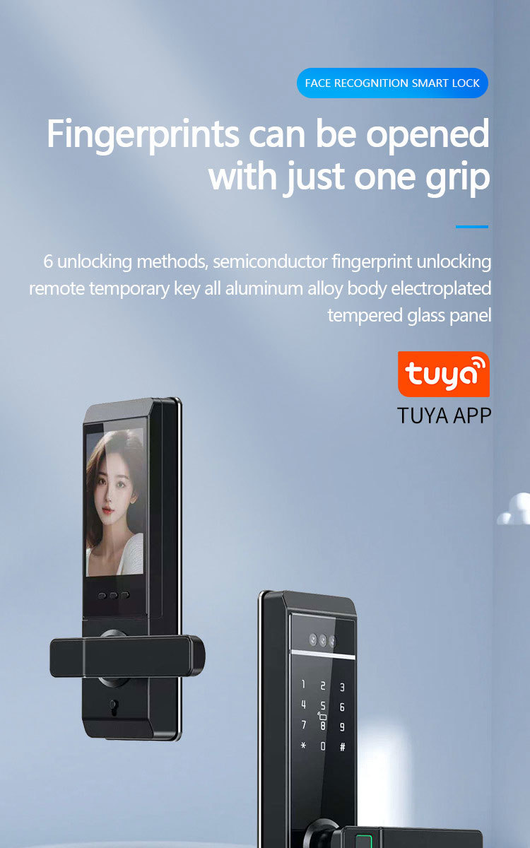 Qleung S810max New Design Tuya Door Lock Face Palm Fingerprint Password Card Key Unlock Tuya Remote Contronl Smart Home Door Lock