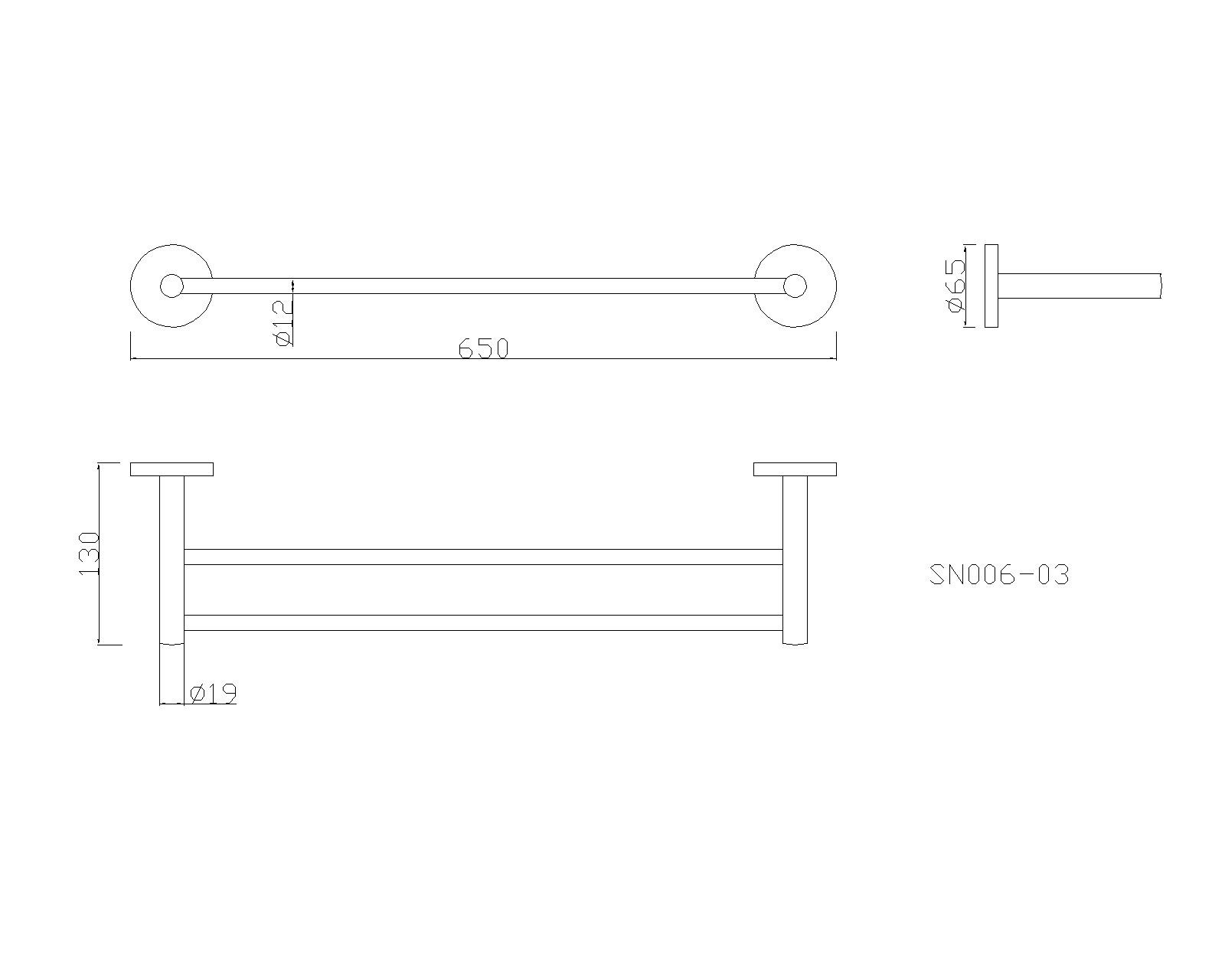 650mm Double Bathroom Towel Bars Rack SUS304 Wall Mount Polished Finish