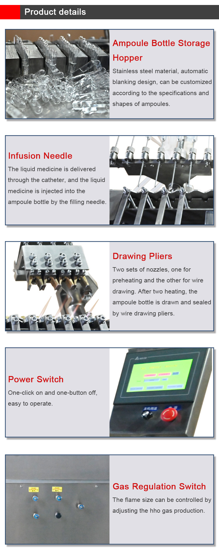 Crushable Double Tip Glass Ampoule Injection Filling And Sealing Machine