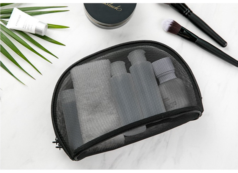 See Through Half Moon Shape Mesh Cosmetic Makeup Bag