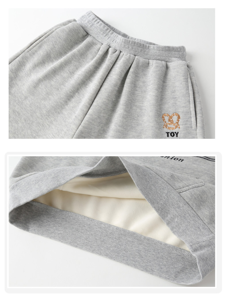 Thick Sports Gray Embroidered Hoodie Two Piece Set Trend Cartoon Pattern