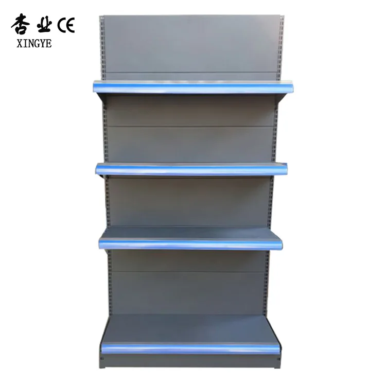 Single Side Wood Gondola Shelving Metal Wood Grain Supermarket Shelf