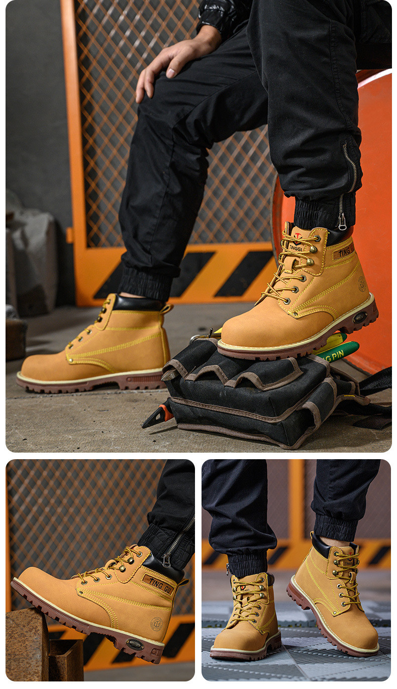 Black Microfiber Leather Safety Boots Beef Tendon Sole Work Shoes For Men