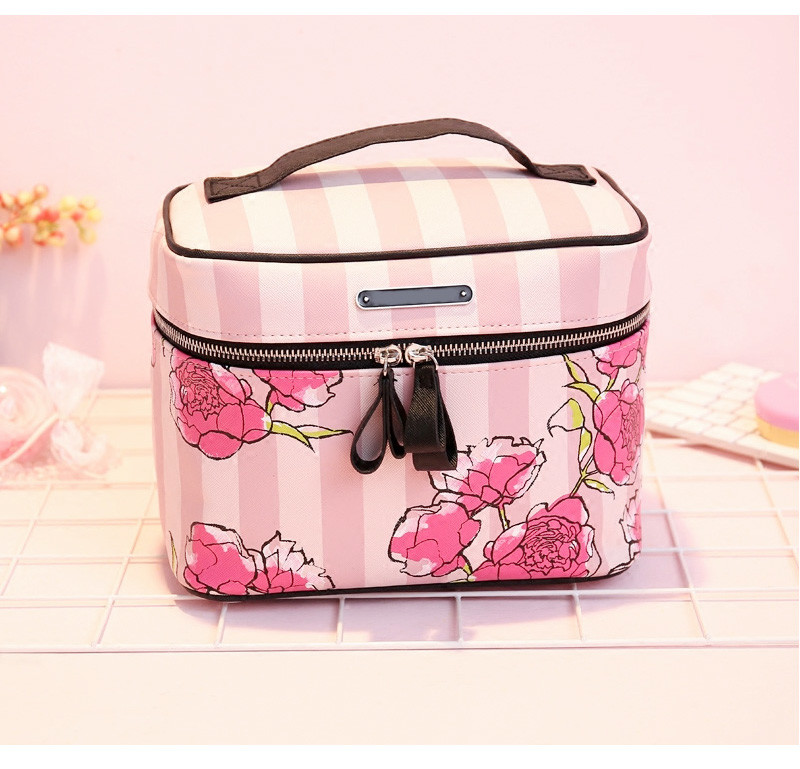 Beauty Make Up Flower Printing PU Leather Cosmetic Bag Set