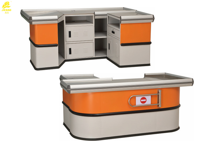 Cold Rolled Steel Supermarket Checkout Counter With Entrance Bar 2000x600x850mm Size