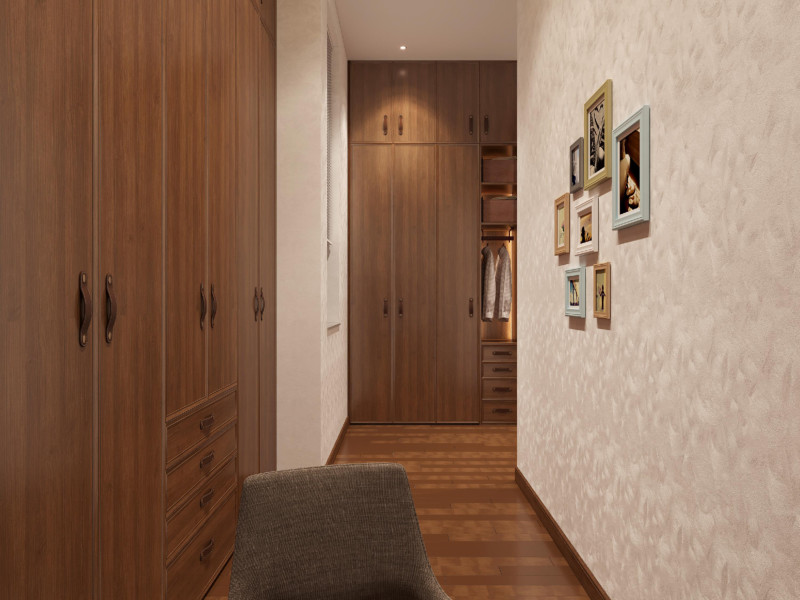 Modern Elegant Stainless Steel Walk In Closet Wood Effect Powder Coating