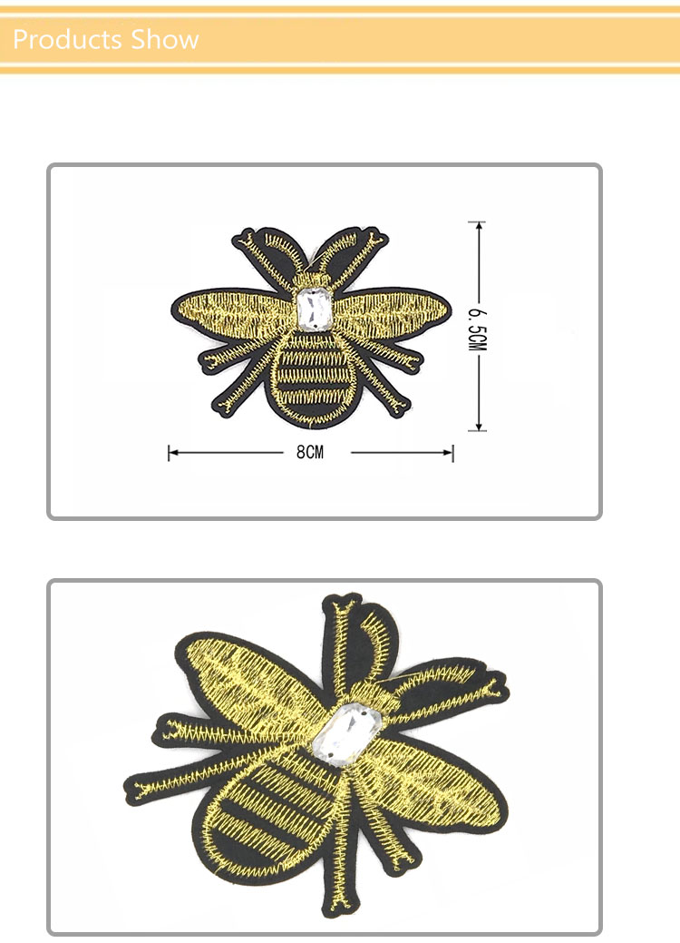 Yellow Bee Sew On Embroidered Patches Size 8 * 6.5CM With Polyester Material