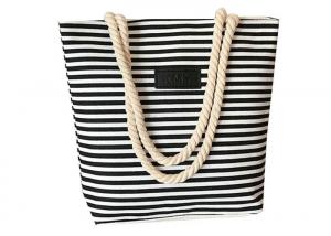 China Large Striped Canvas Tote Bag For Travel / Office / Daily Casual Occasion on sale