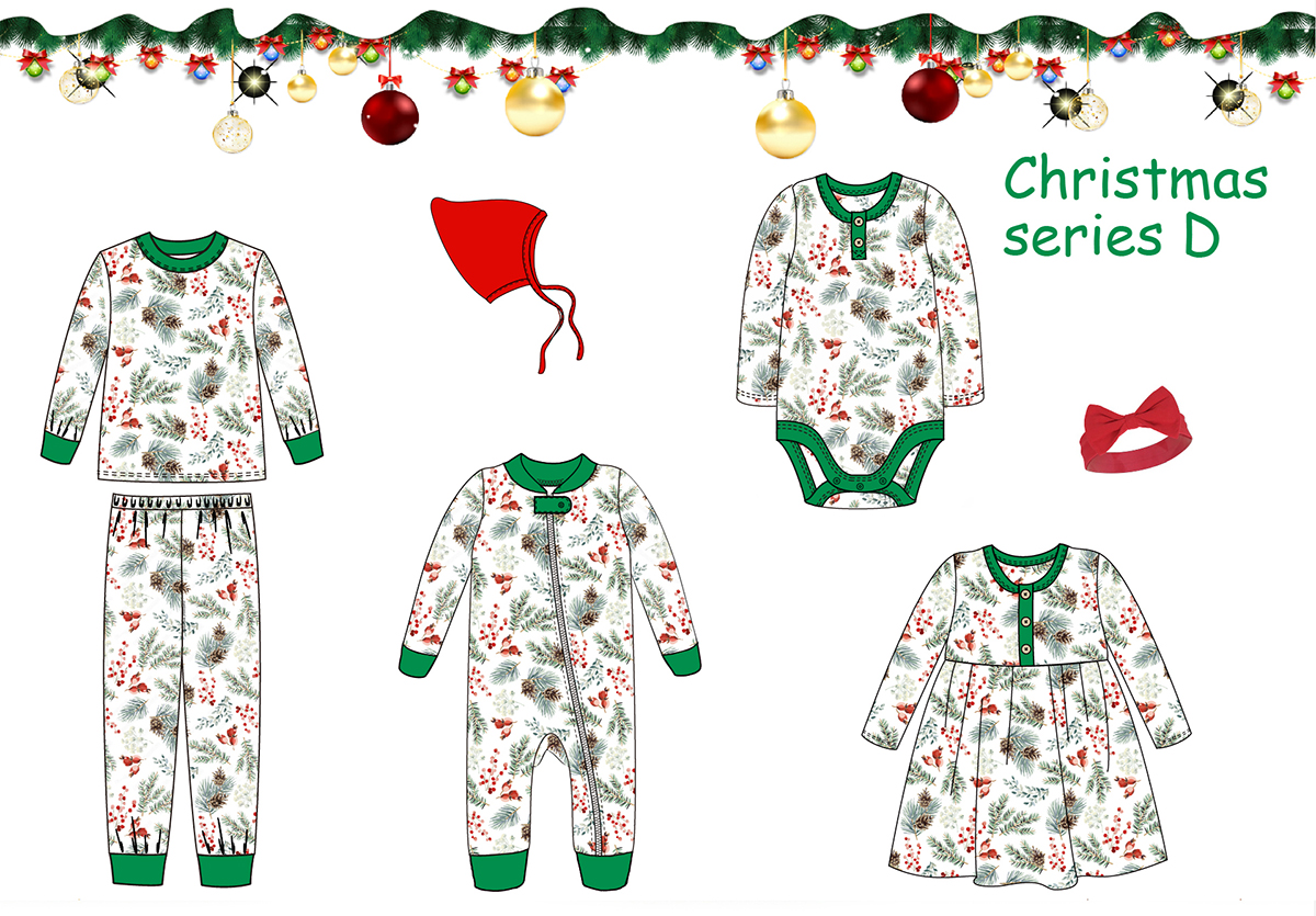 Wholesale Boutique Newborn Xmas Romper Pant Headband Hat 7pcs Outfits Infant Christmas Clothing Set Baby Clothes