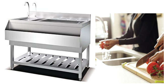Multi -  Color Stainless Steel Cocktail Bar Station With Double Sink Double Deck Mixed Cabinet For Restaurant