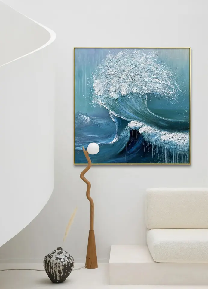 Home Decor Canvas Original Abstractt Heavy Textured Sea Wave Wall Hanging Decor Painting Customized Size Accepted NO Original