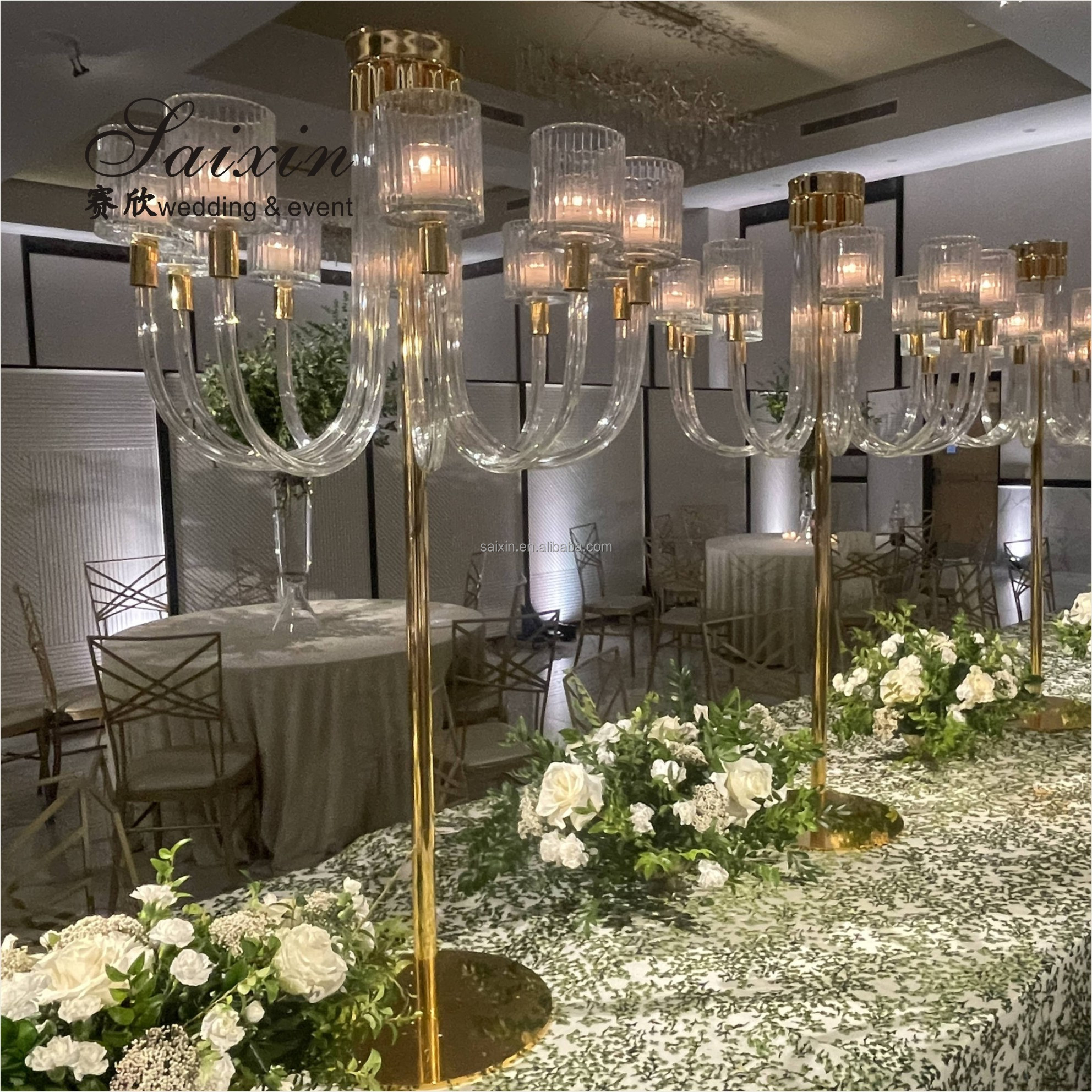 16 Arm Gold Wedding Metal And Crystal Candelabra Tall 140CM