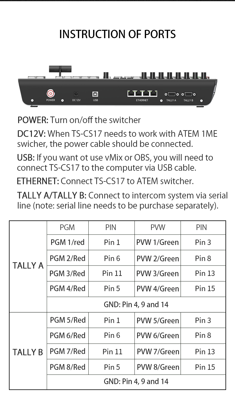 Live Broadcast Video Switcher with Built-in Tally Trigger and Guide Switching Station