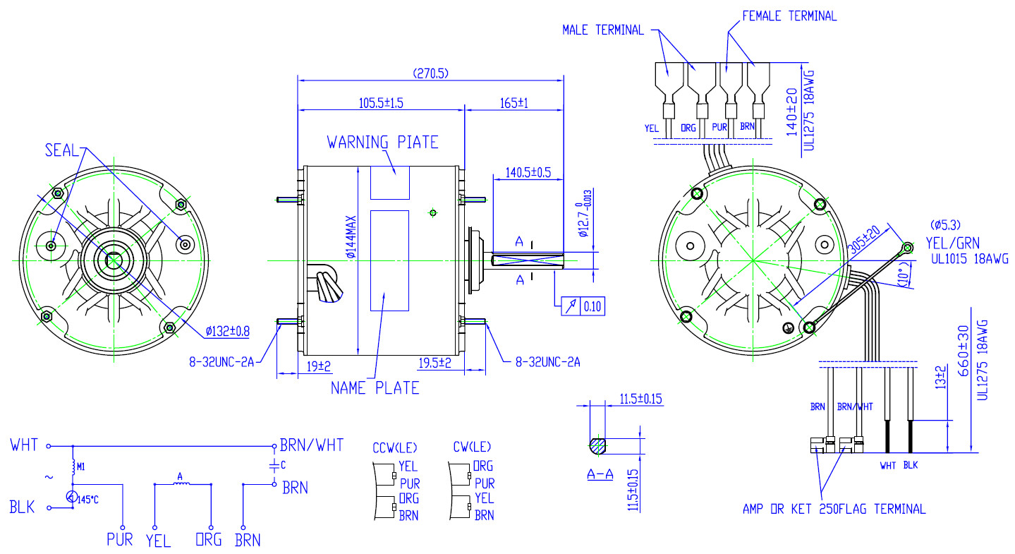 Single Speed 1075RPM / 825RPM 208-230V 60Hz Capacitor Run Condenser Fan Motor
