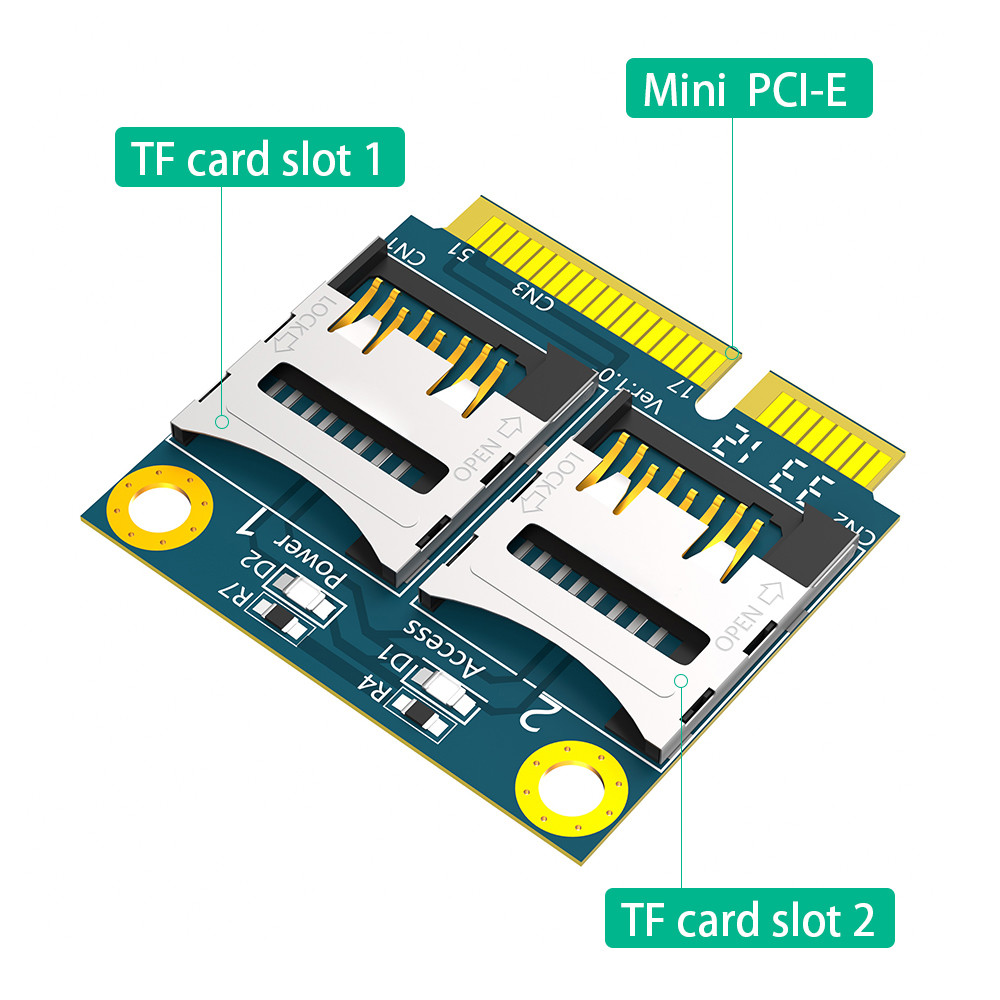 Dual TF Micro SD Card To Mini PCI-E Express With Half Bracket Memory Card Reader Adapter