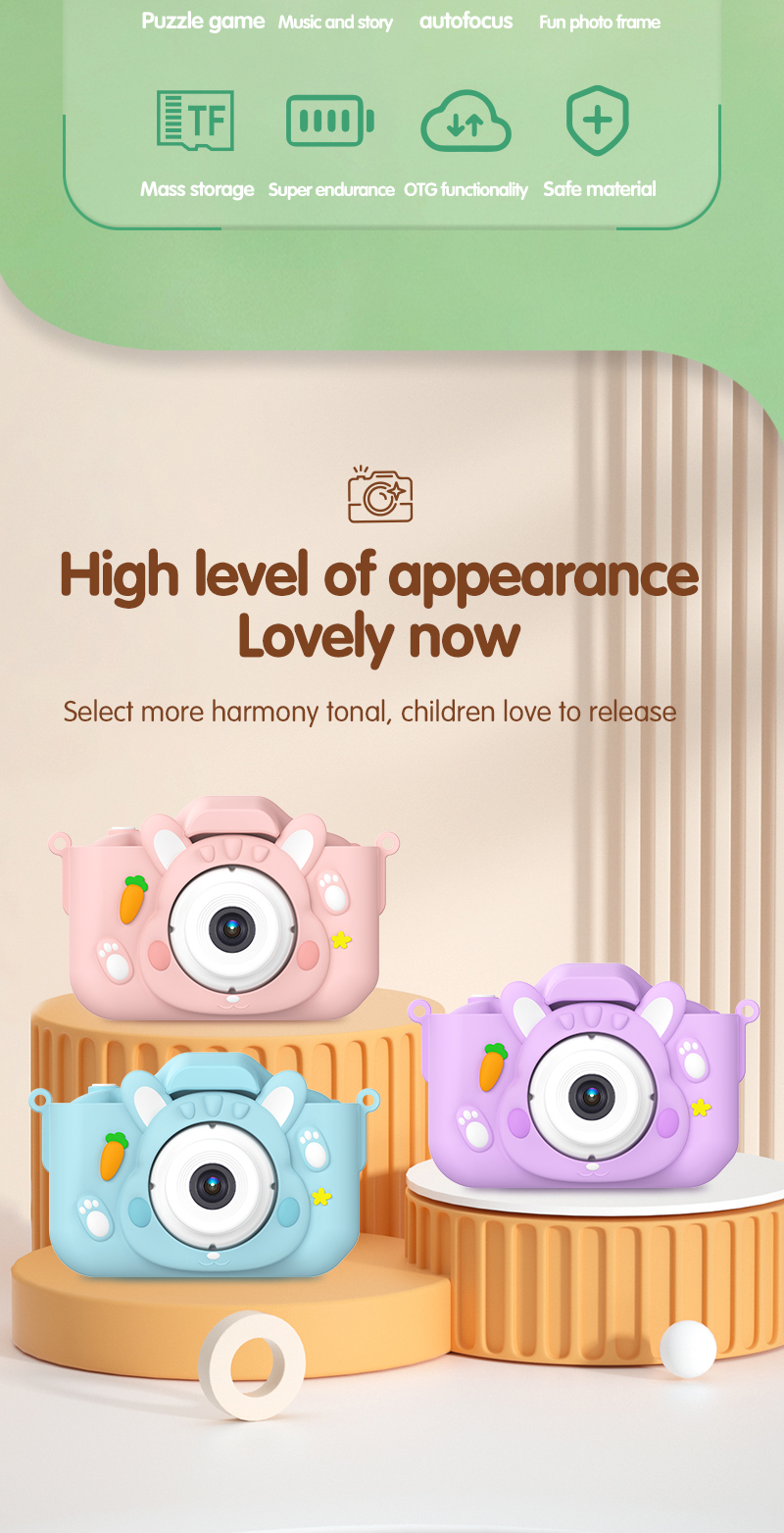 X11S Mini Dual Lens Kids Camera 1080P Bunny Cartoon Children Camera Adorable Toy Kids Selfie Digital Camera As Gift Prize