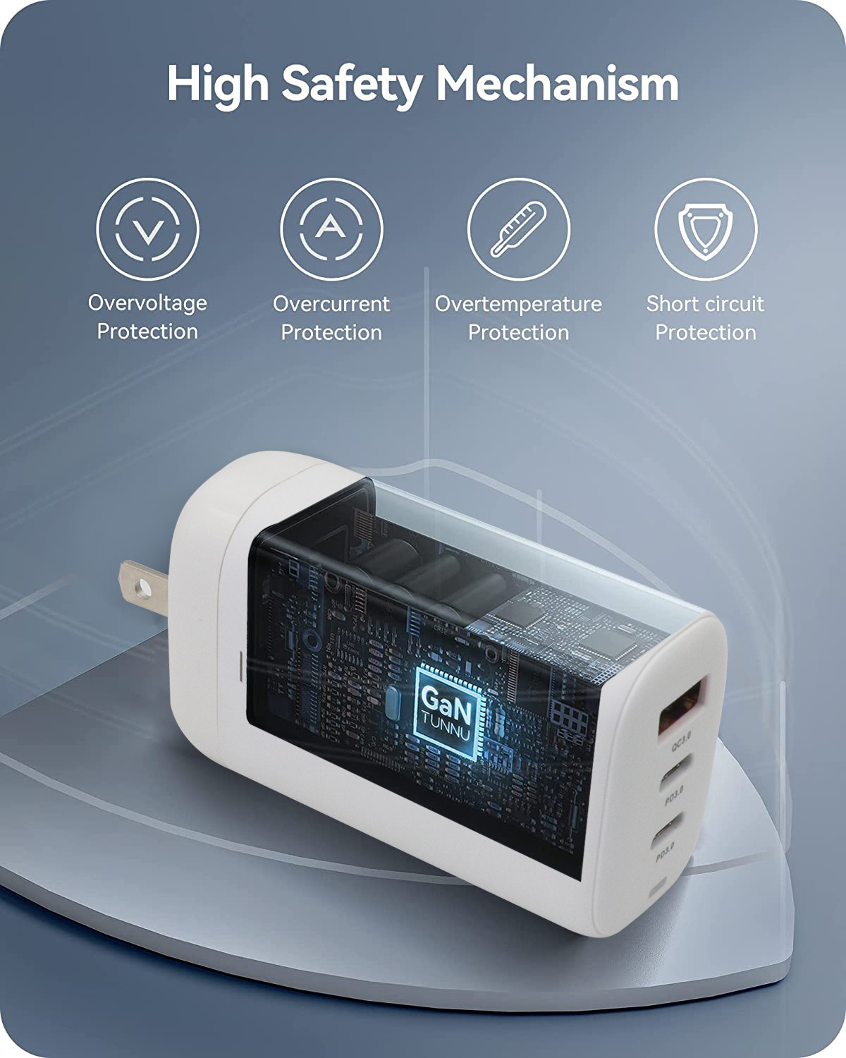 65W 3 Port Fast Charging Wall Charger USB C Type C Charger Block For Tablets Phones