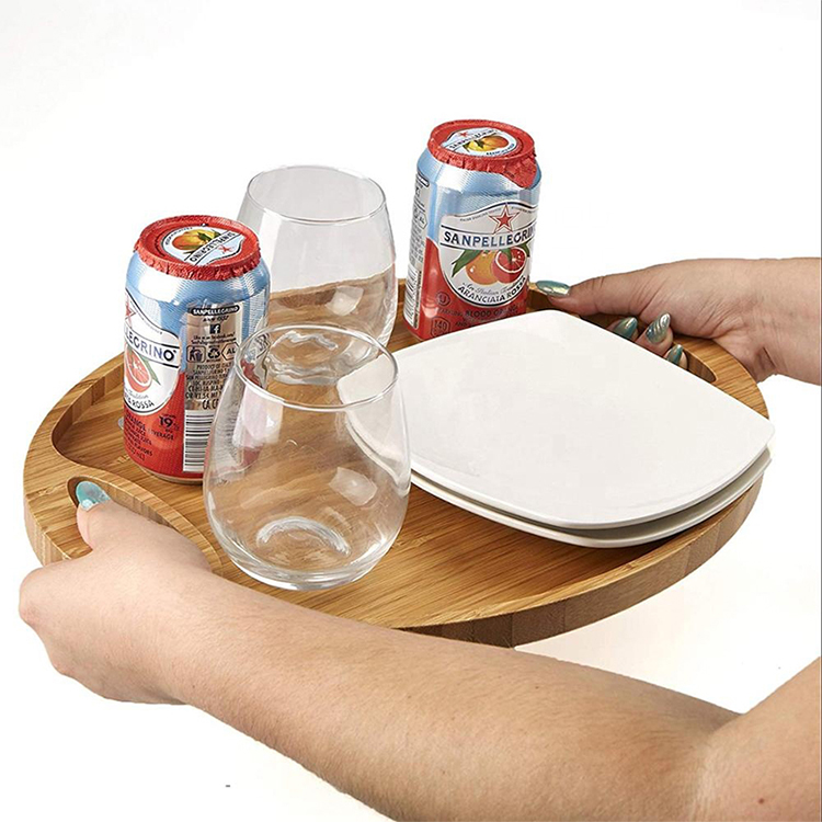 Soild Bamboo Serving Platter Coffee Tea Dessert Tray With Handle
