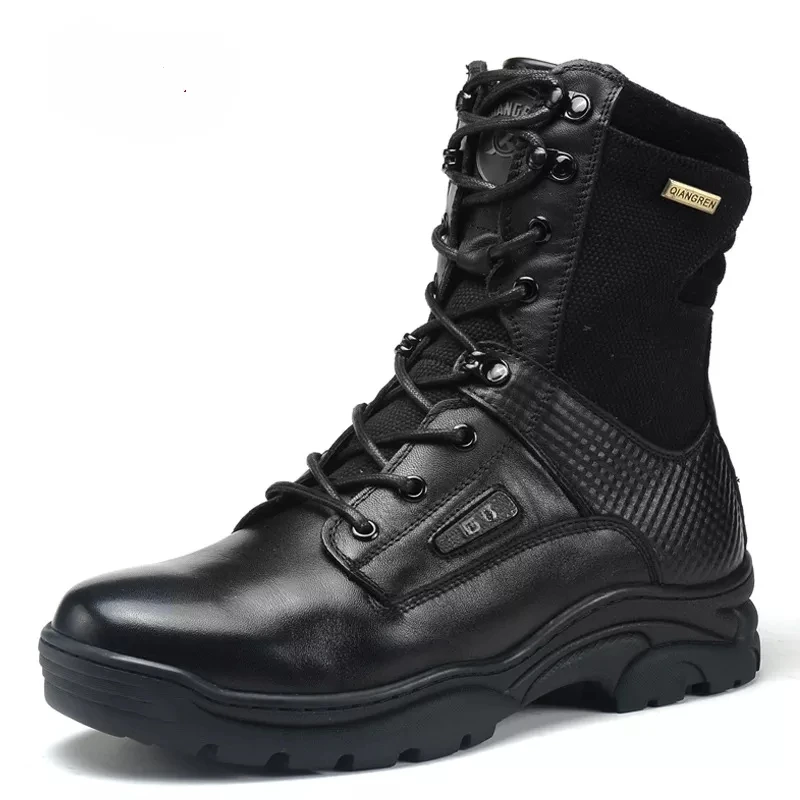 High-quality men's waterproof mid-tube wear-resistant cowhide tactical boots