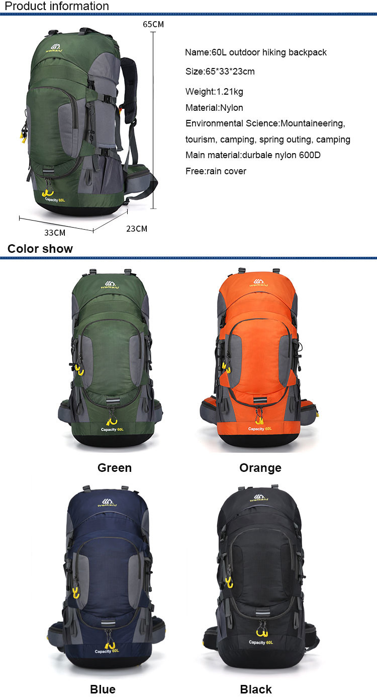 60L Lightweight Waterproof Hiking Backpack 70cm Rainproof Backpacks