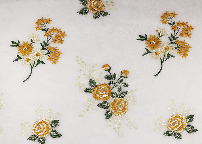 Multi Colored Floral Scallops Lace Fabric For Evening Dresses / Embroidered Tulle Lace Fabric
