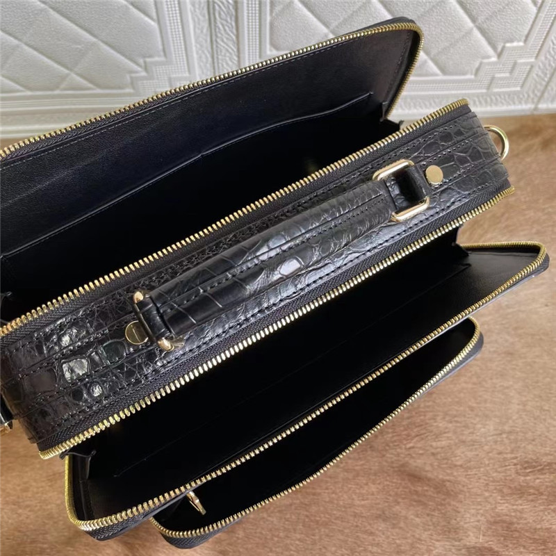 Exotic Crocodile Belly Skin Businessmen Small Briefcase ZIP Working Purse Genuine Real Alligator Leather Male Handbag