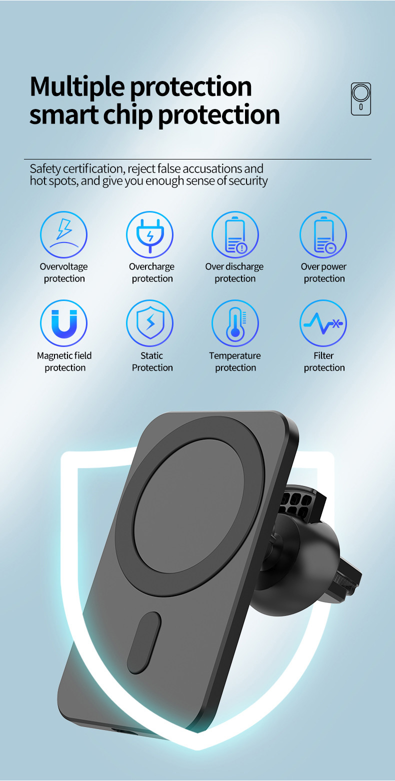 FCC Magnetic Wireless Car Charger , 15w Air Vent Car Mount Phone Holder